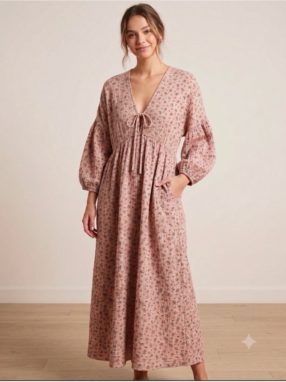 Tie-Front Floral Maxi Dress in Dusty Rose